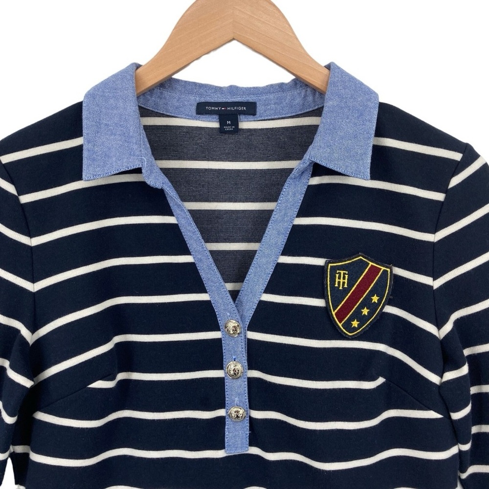 Tommy Hilfiger Navy Blue & White Striped Cotton Blend Knit Dress (Size Medium) - Picture 6 of 11
